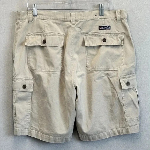 Vintage Ralph Lauren Chaps Shorts Mens 36 x9" Inseam Beige Tan Cargo Pockets Y2K - Picture 2 of 10